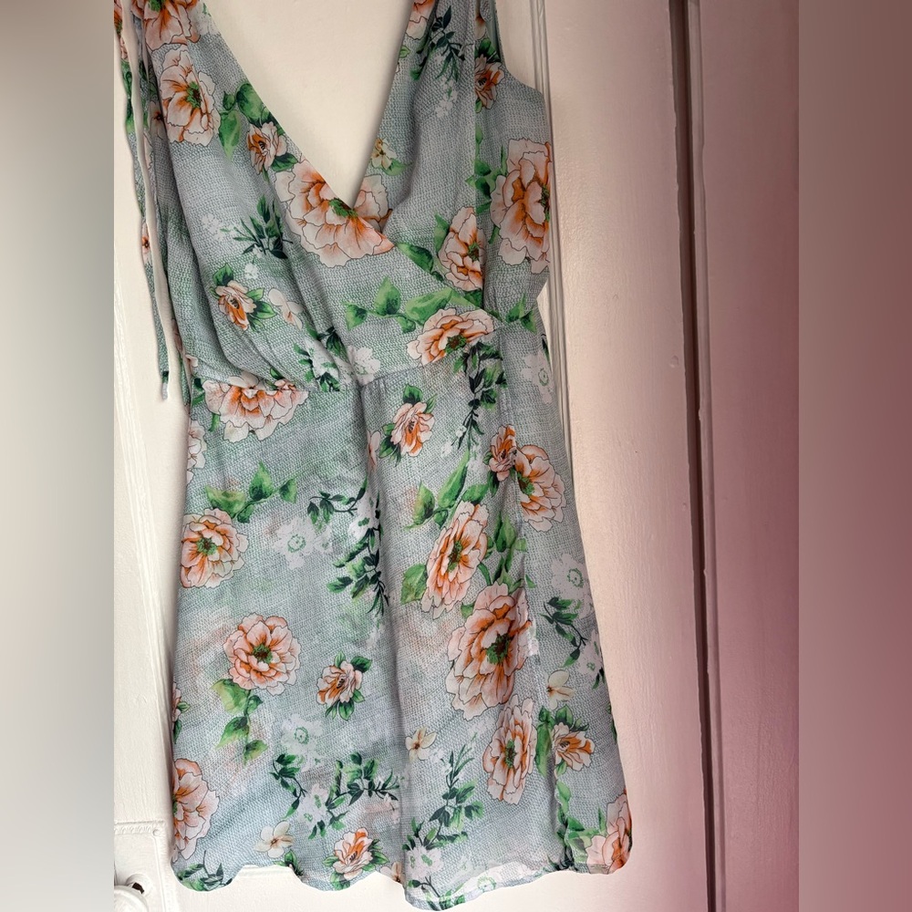 Lulus Mint Green Floral Mini Dress XL Plunge V Neck - Picture 3 of 5